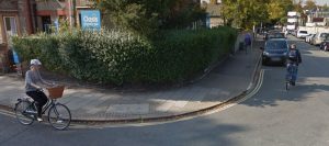 Cyclists rounding the corner from Glisson Rd into Gresham Rd are forced out into the path of oncoming traffic by cars parked close to the corner.