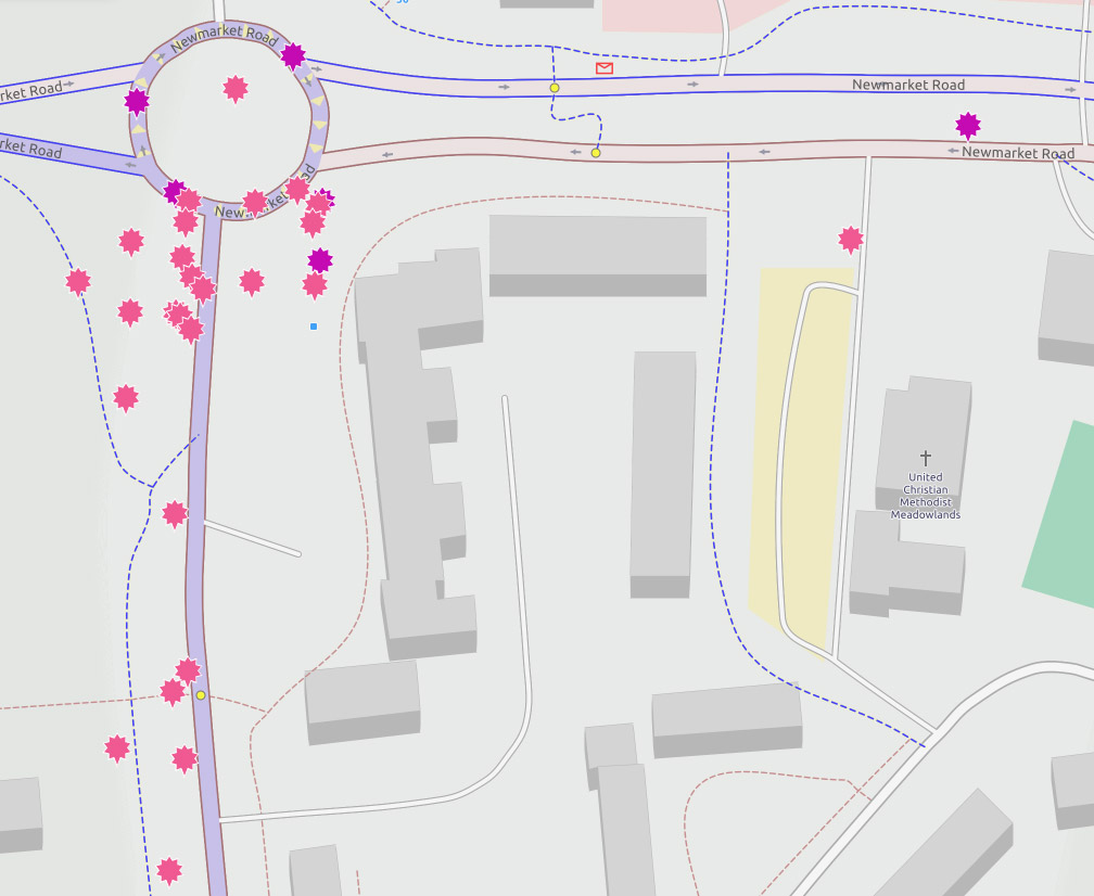 Map showing reported collisions