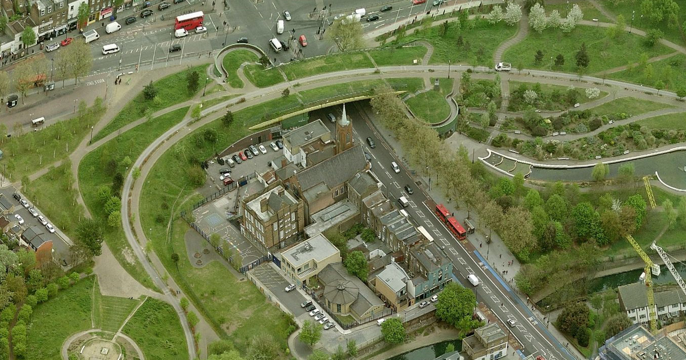 Aerial view of Mile End Road