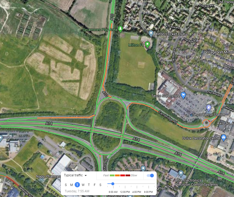 Congestion approaching the Milton Interchange in the morning peak