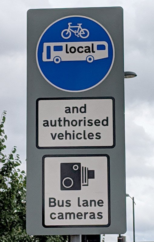 Bus gate signage on Station Rd, Cambridge