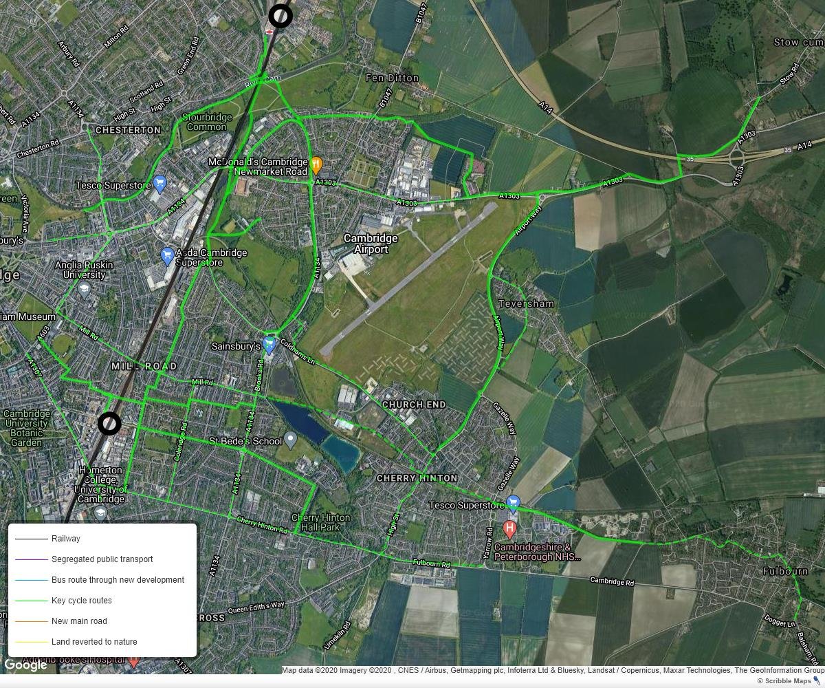 Cycle routes in east Cambridge